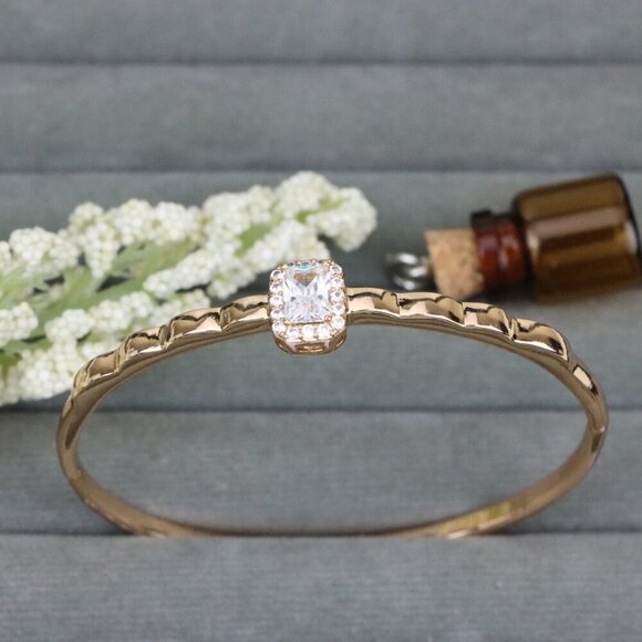 Elegant Rose Gold Bangle with Cushion Cut Stone Accent, XPBL0472 - Picture 1 of 12